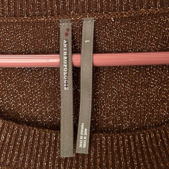 Anthropologie Gemini Brown Metallic Sweater Women's L Cropped Twist Front NEW - Picture 3 of 5